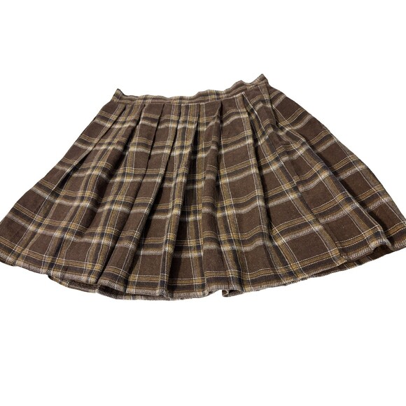 Urban Coco Skirt Brown Black Plaid Pleated Out Casual Day Out Mini Size Small - Picture 1 of 7